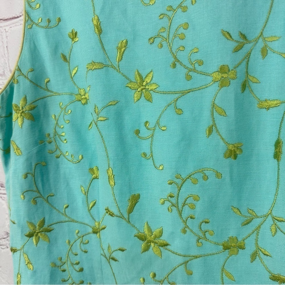 Vintage Coldwater Creek Embroidered Sheath Dress Size 12P Spring turquoise vacay - Picture 5 of 9